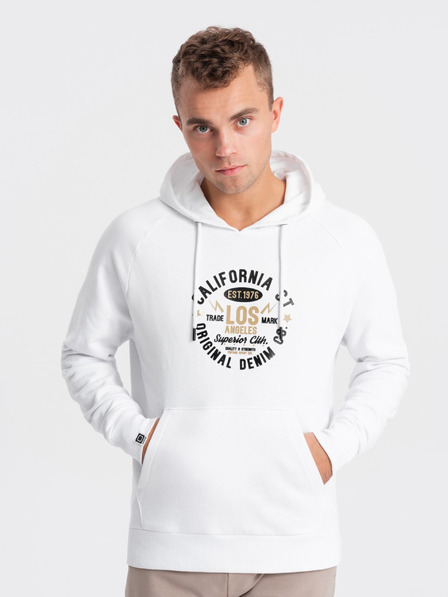 Ombre Clothing Бял мъжки суитшърт с качулка и щамп Ombre Clothing