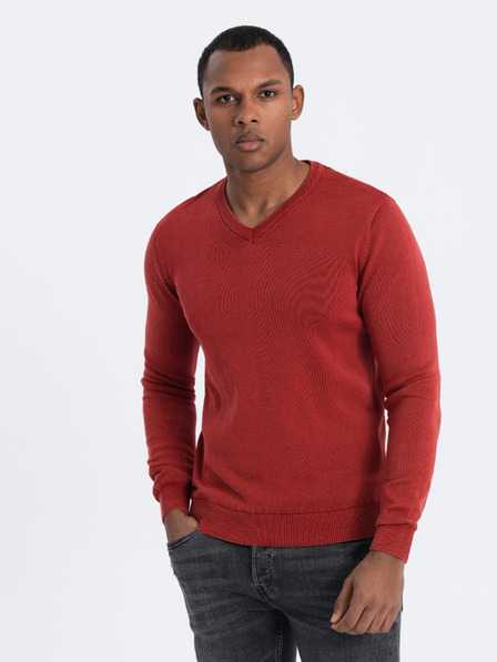 Ombre Clothing Червен мъжки основен пуловер с V-образно деколте Ombre Clothing