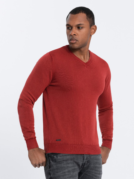 Ombre Clothing Червен мъжки основен пуловер с V-образно деколте Ombre Clothing