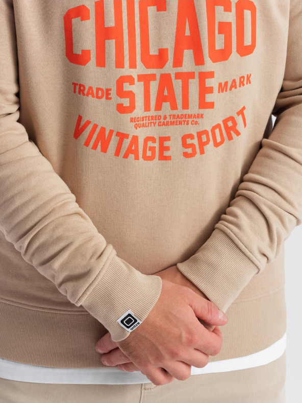 Ombre Clothing Бежов мъжки суитшърт с щампа Ombre Облекло