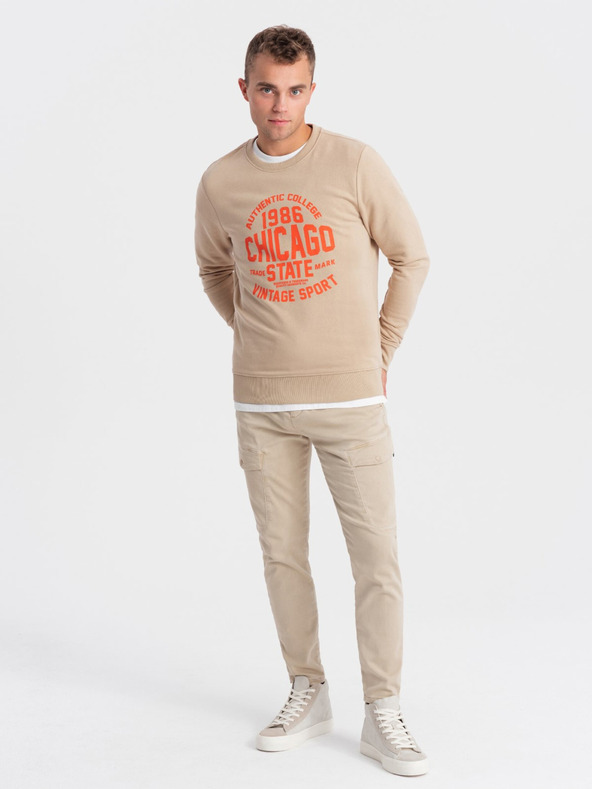 Ombre Clothing Бежов мъжки суитшърт с щампа Ombre Облекло