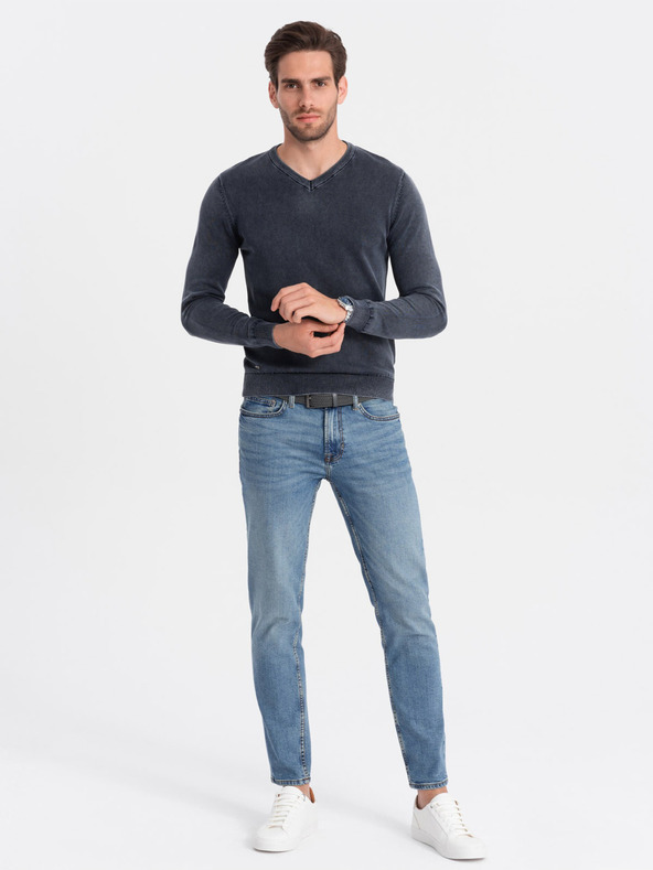 Ombre Clothing Тъмносин мъжки основен пуловер с V-образно деколте Ombre Clothing