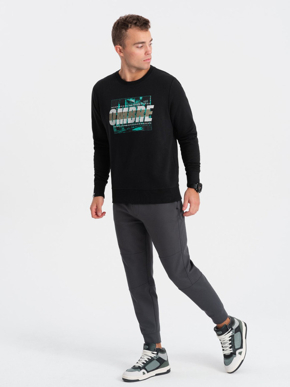 Ombre Clothing Черен мъжки пуловер с щампа Ombre Clothing