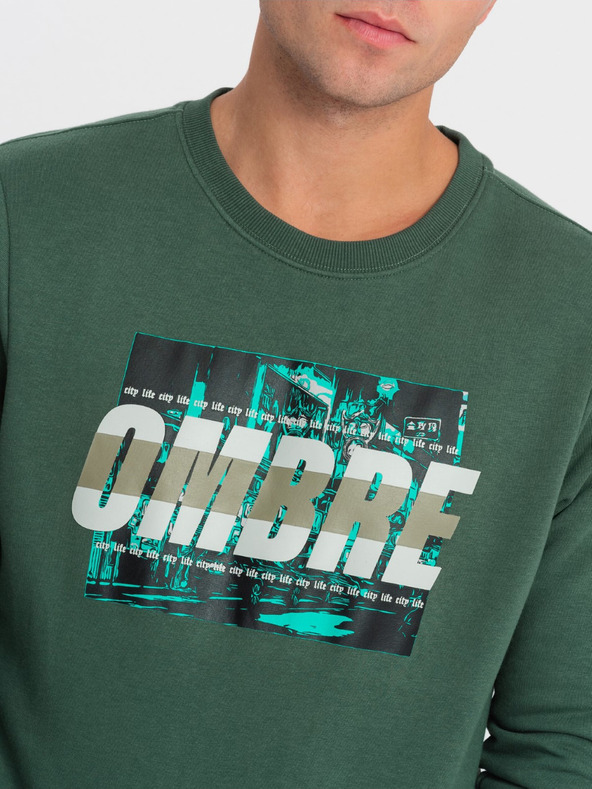 Ombre Clothing Зелен мъжки пуловер с щампа Ombre Clothing
