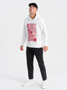 Ombre Clothing Червено-бял мъжки пуловер с качулка и принт Ombre Clothing