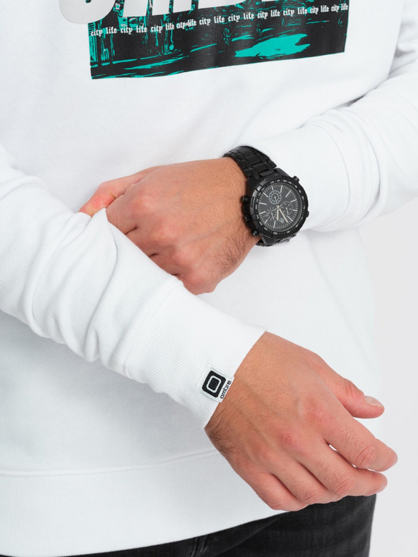 Ombre Clothing Бял мъжки суитшърт с качулка и щамп Ombre Clothing