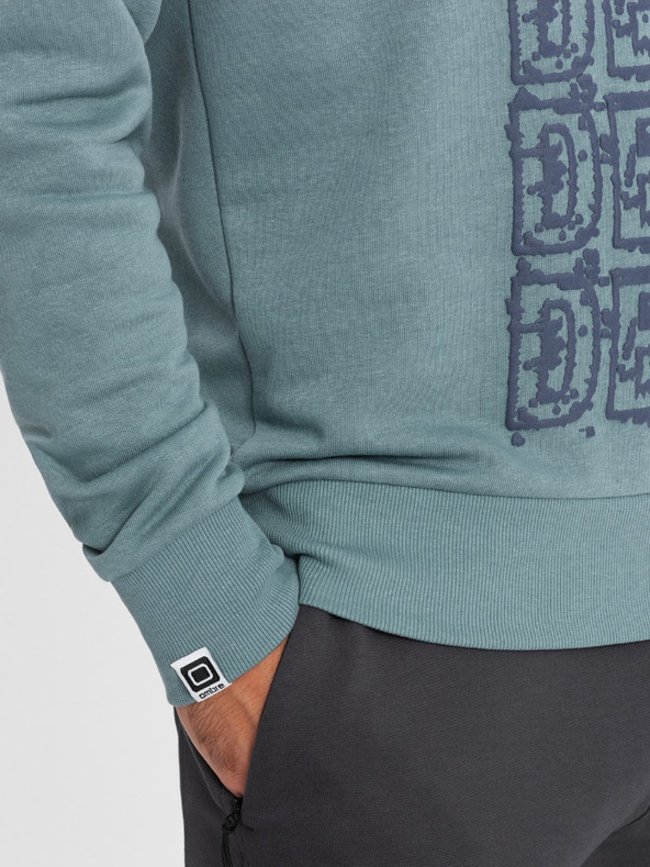 Ombre Clothing Син мъжки суитшърт с качулка с принт Ombre Clothing