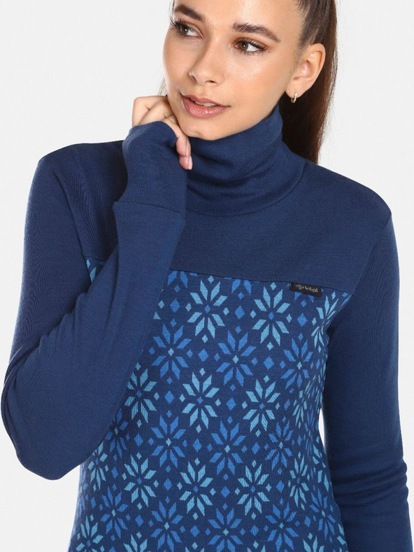 Kilpi Тъмно синя дамска шарена тениска с ролка от мериносова вълна Kilpi JANNU