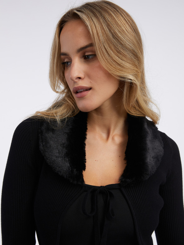 Orsay Черен дамски кардиган с изкуствен пух ORSAY