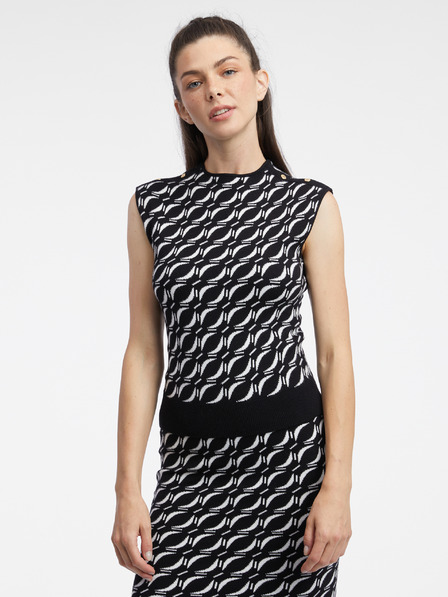 Orsay Бяло-черен дамски пуловер топ с десен ORSAY