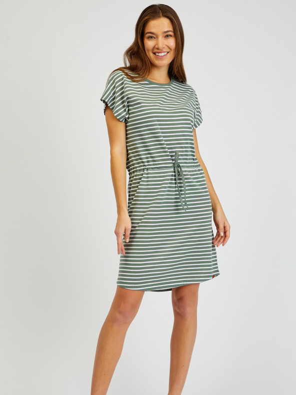 Sam 73 Бели и зелени дамски рокли на райета с връзки SAM73 Sagitta