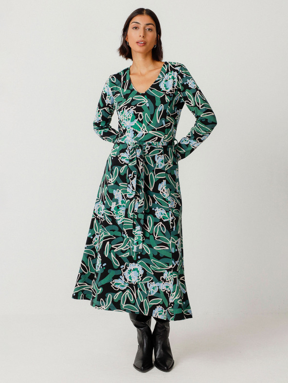 SKFK Зелена дамска рокля с цветя SKFK Vestido Kaule