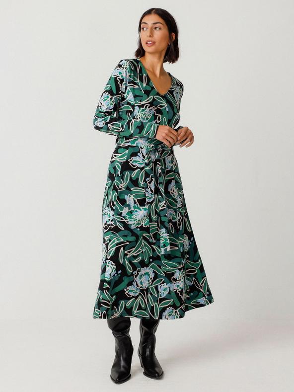 SKFK Зелена дамска рокля с цветя SKFK Vestido Kaule