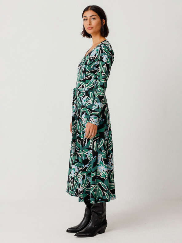 SKFK Зелена дамска рокля с цветя SKFK Vestido Kaule