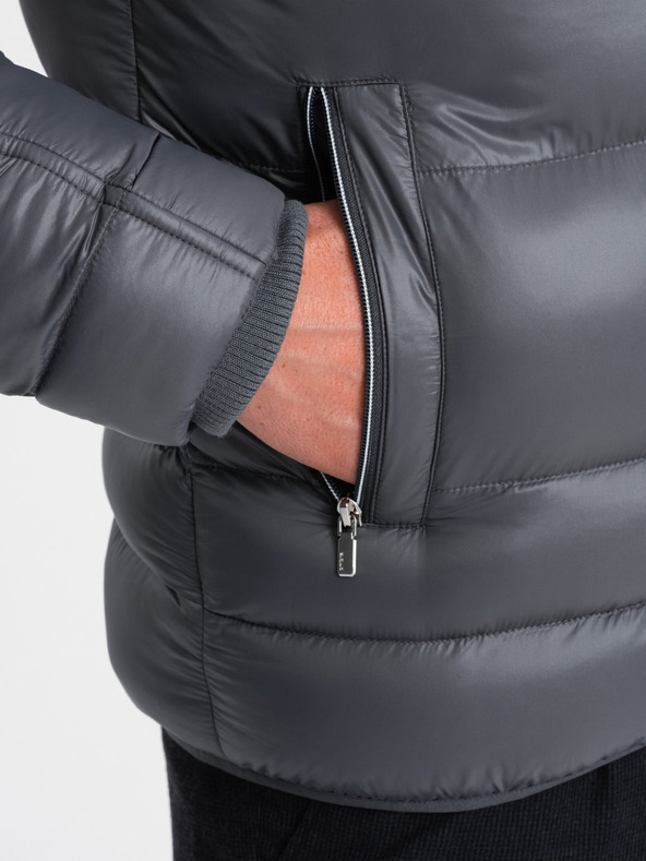 Ombre Clothing Сиво Мъжко ватирано зимно яке с качулка Ombre Облекло