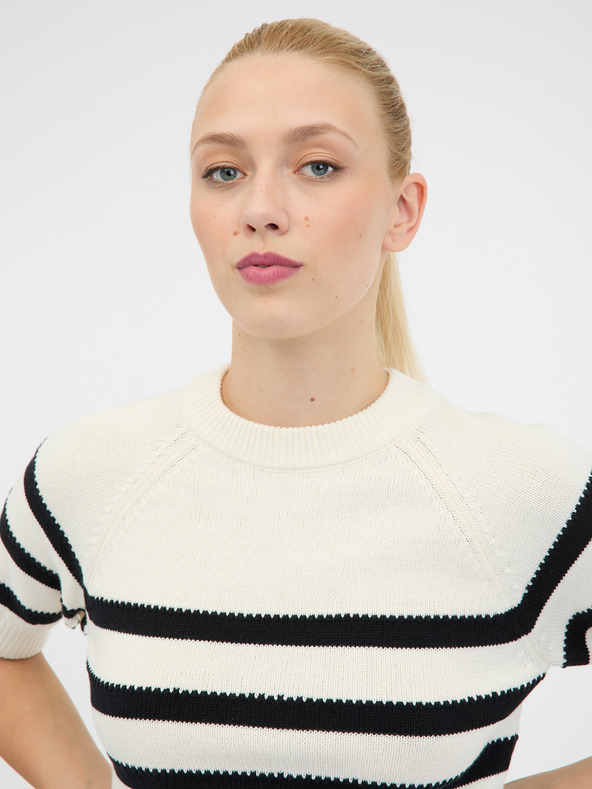 Orsay Дамски кремав пуловер с къс ръкав ORSAY