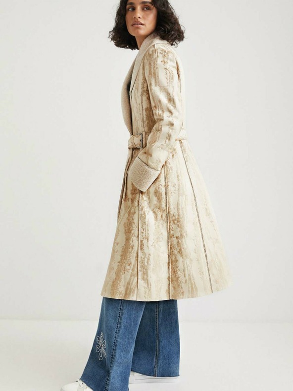 Desigual Бежово дамско палто Desigual Marvelous с шарка