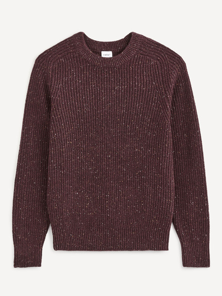 Celio Мъжки пуловер на райета в цвят бордо Celio