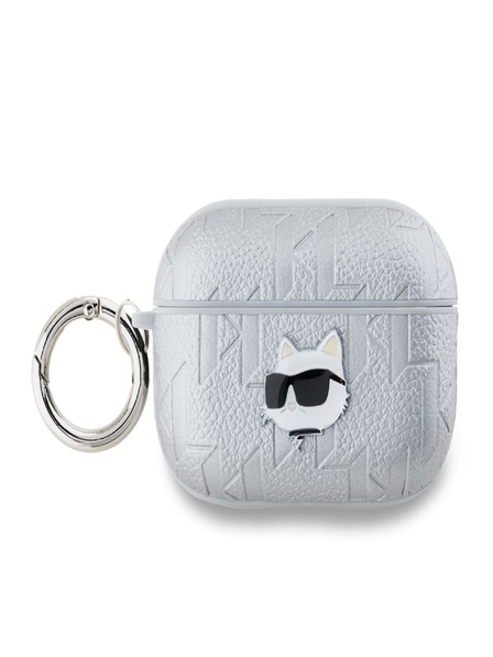 Karl Lagerfeld Карл Лагерфелд PU релефен калъф с глава на купе за AirPods Pro 2 Silver