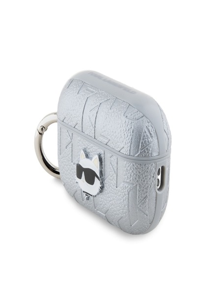 Karl Lagerfeld Карл Лагерфелд PU релефен калъф с глава на купе за AirPods Pro 2 Silver