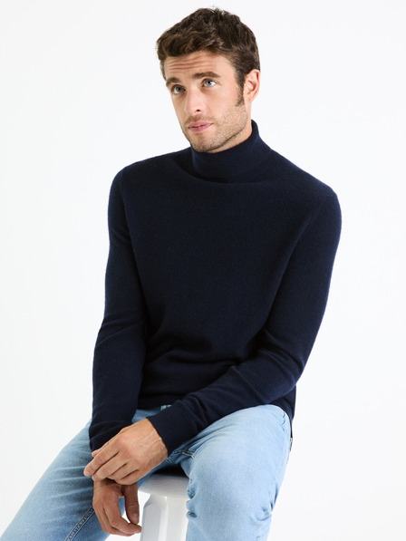 Celio Тъмносин мъжки кашмирен пуловер с ролка Celio Jehigh