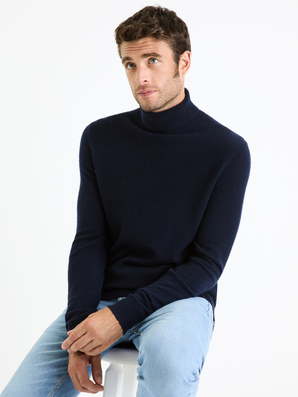 Celio Тъмносин мъжки кашмирен пуловер с ролка Celio Jehigh