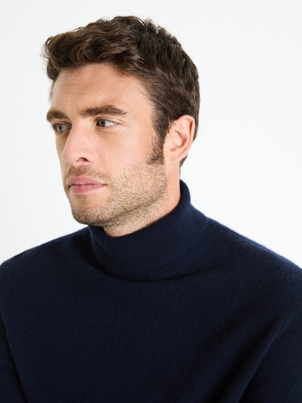 Celio Тъмносин мъжки кашмирен пуловер с ролка Celio Jehigh