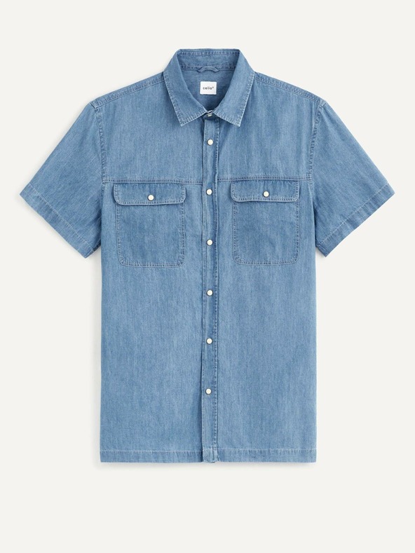 Celio Синя мъжка риза от деним с джобове Celio