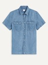 Celio Синя мъжка риза от деним с джобове Celio