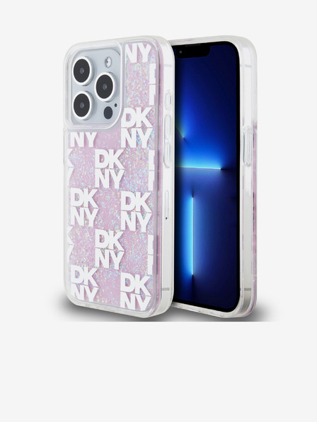 DKNY Заден капак с карирана шарка с течен блясък за iPhone 15 Pro Pink DKNY
