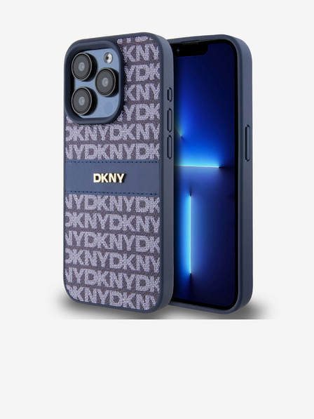 DKNY Заден капак от полиуретанова кожа с повторен десен на ивици за iPhone 15 Pro Blue DKNY