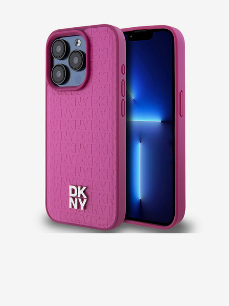 DKNY PU кожа повтарящ се модел Stack Logo Magsafe заден капак за iPhone 15 Pro Max Pink DKNY