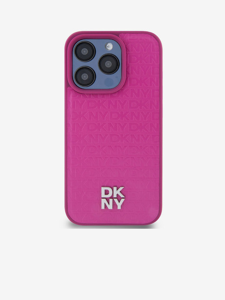 DKNY PU кожа повтарящ се модел Stack Logo Magsafe заден капак за iPhone 15 Pro Max Pink DKNY
