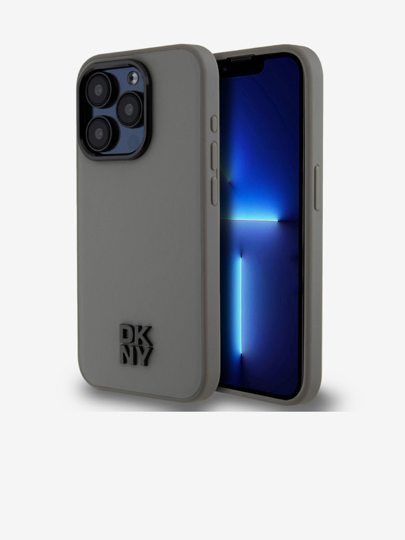 DKNY Заден капак за iPhone 15 Pro сив DKNY PU Leather Stack Logo Magsafe