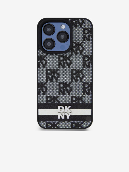 DKNY Заден капак от PU кожа с карирана шарка и райе за iPhone 14 Pro Max Black DKNY