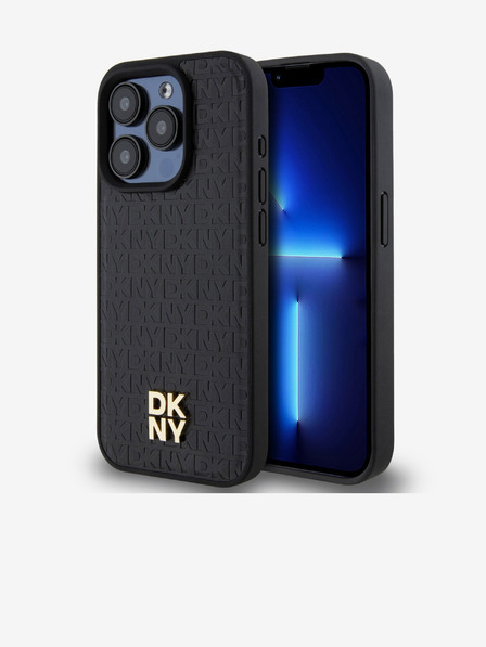 DKNY PU Кожа с повтарящ се десен Stack Logo Magsafe заден капак за iPhone 15 Pro Max Black DKNY