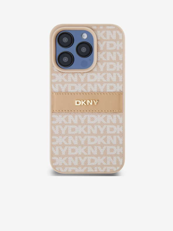 DKNY PU Leather Repeat Pattern Tonal Stripe Back Cover за iPhone 15 Pro Max Pink DKNY