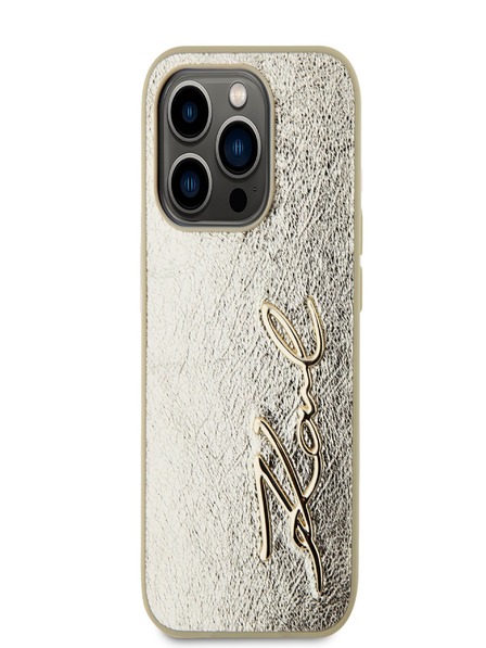 Karl Lagerfeld Набръчкан заден капак с логото на PU Signature за iPhone 15 Pro Max Gold Karl Lagerfeld