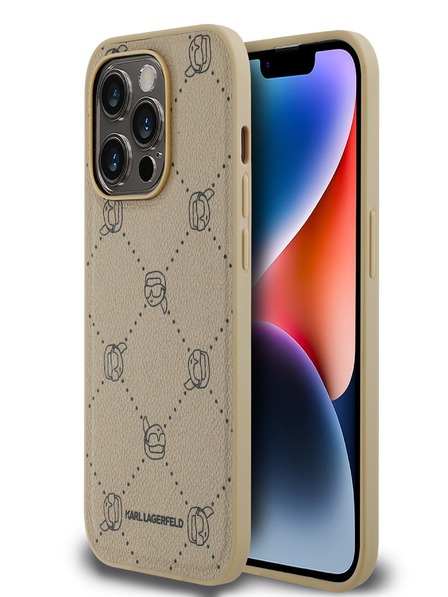 Karl Lagerfeld PU Karl Heads Pattern Magsafe Back Cover за iPhone 14 Pro Max Beige Karl Lagerfeld