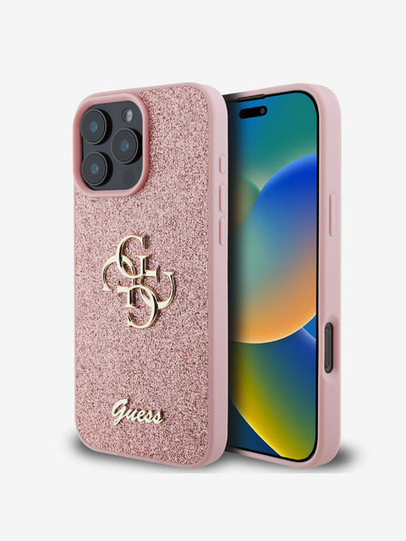 Guess Guess PU Fixed Glitter 4G Metal Logo Back Cover за iPhone 16 Pro Pink