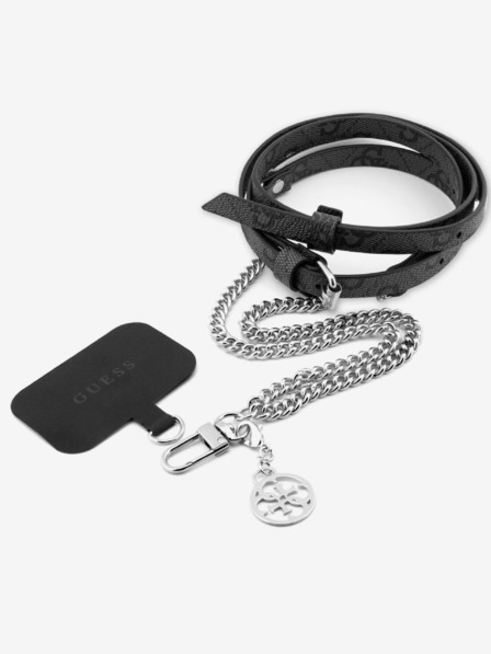 Guess Guess Каишка за кръст PU 4G с верижка и чар Сребро/Черно