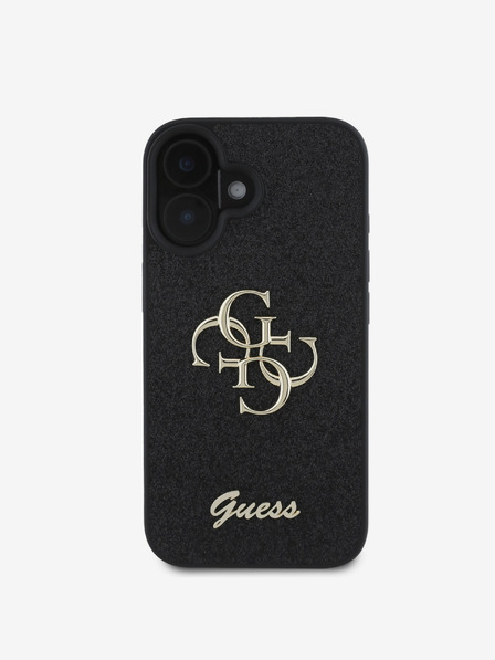 Guess Guess PU фиксиран блестящ метален заден капак с лого 4G за iPhone 16 черен