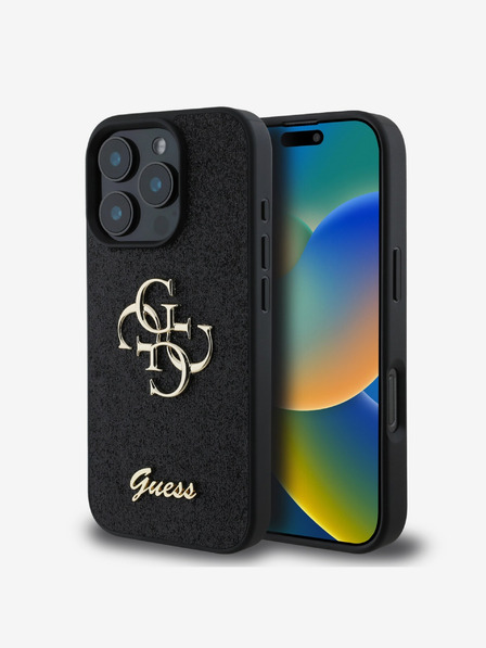 Guess Guess PU Fixed Glitter 4G Metal Logo Back Cover за iPhone 16 Pro Black