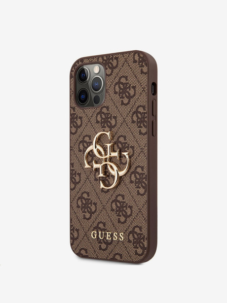 Guess Guess PU 4G метално лого заден капак за iPhone 12/12 Pro кафяв