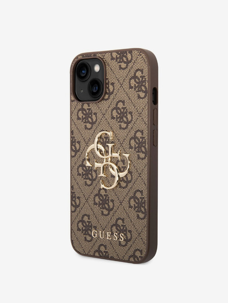 Guess Guess PU 4G метално лого заден капак за iPhone 14 кафяв
