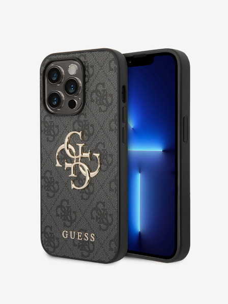 Guess Guess PU 4G метално лого заден капак за iPhone 15 Pro Grey