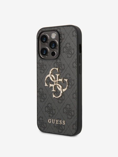 Guess Guess PU 4G метално лого заден капак за iPhone 15 Pro Grey