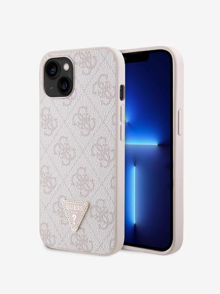 Guess Guess PU 4G Strass Triangle Metal Logo Back Cover за iPhone 15 Pink