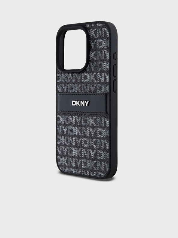 DKNY PU Leather Repeat Pattern Tonal Stripe Back Cover за iPhone 15 Pro Black DKNY