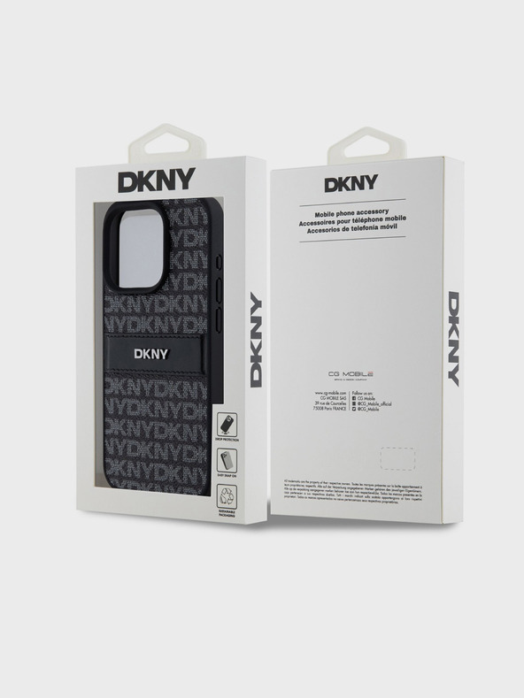 DKNY PU Leather Repeat Pattern Tonal Stripe Back Cover за iPhone 15 Pro Black DKNY